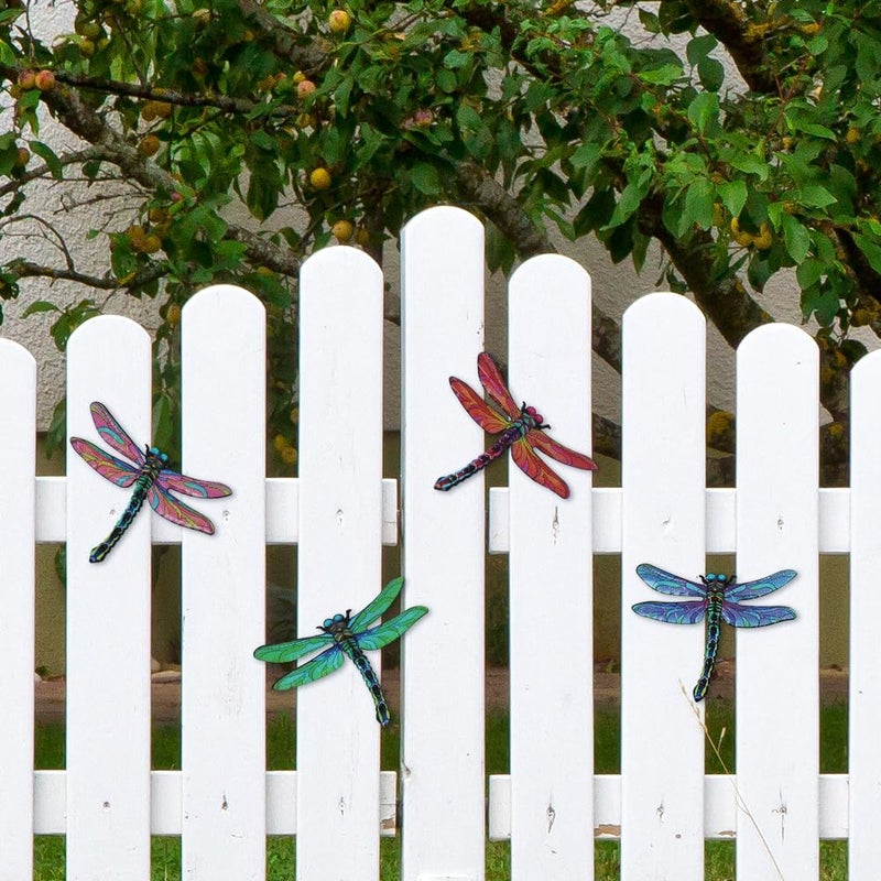 dreamskip Store Metal Dragonfly Wall Decor Art, 4 Pack Colorful Metal Dragonflies Outdoor Wall Art, Hand Painted Outdoor Wall Decor For Garden, Yard, Fence, Patio, Outside, Living Room Decoration - Image 4